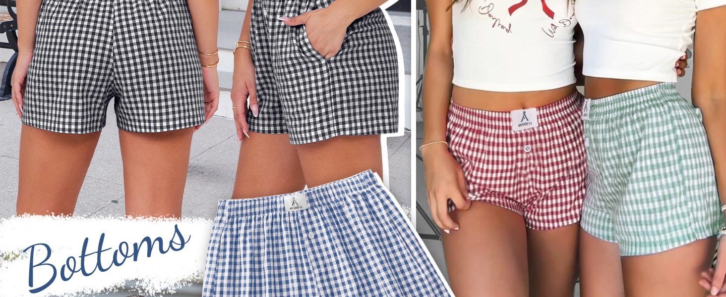 Womens Breathable Plaid Pajama Shorts
