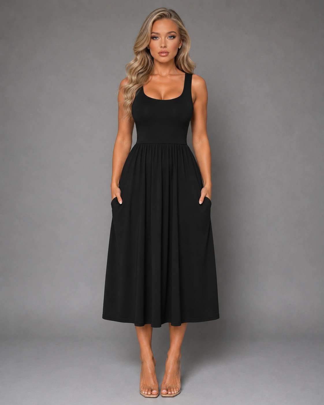 Summer Dresses for Women Flowy Casual Midi Dress Beach Vacation Sundresses with Pockets