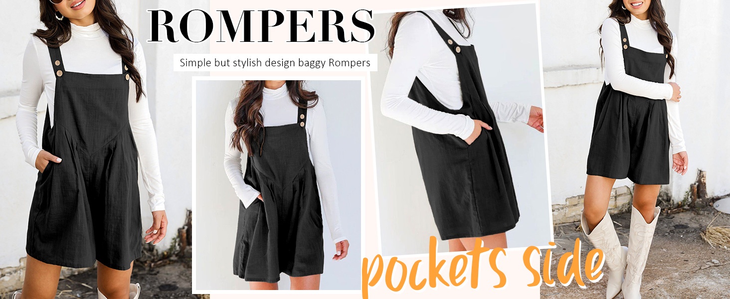 Women's Summer Casual Rompers Bib Short Overalls Loose Linen Jumpsuit Beach Vacation Outfits 975