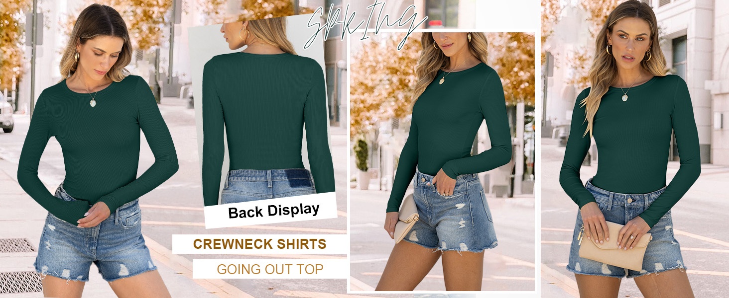 Women Long Sleeve Crewneck Rib Slim Fit Shirts Basic Tee Tops 2025 Casual T-Shirt Workout Outfits