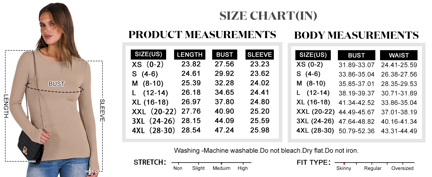 Women Long Sleeve Crewneck Rib Slim Fit Shirts Basic Tee Tops 2025 Casual T-Shirt Workout Outfits