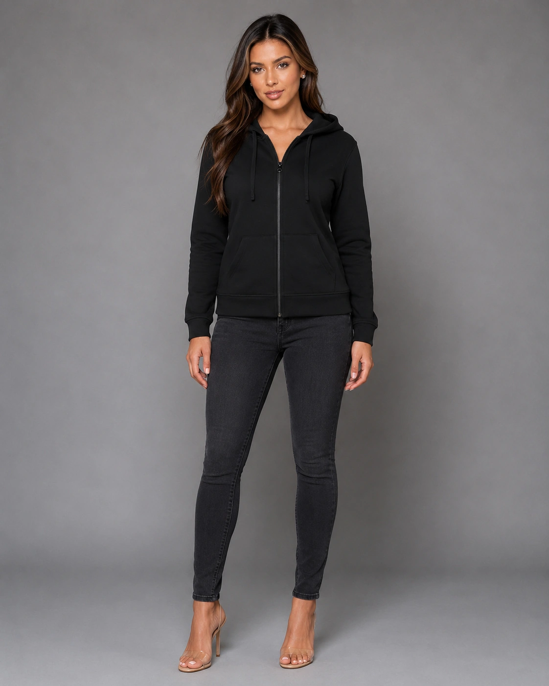 Women's Midweight Fleece Full-Zip Hoodie with Drawstring (Available in Plus Size)