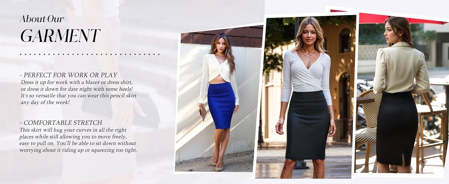 Hybrid &amp; Company Women's Stretchy Office Pencil Skirt Made in USA