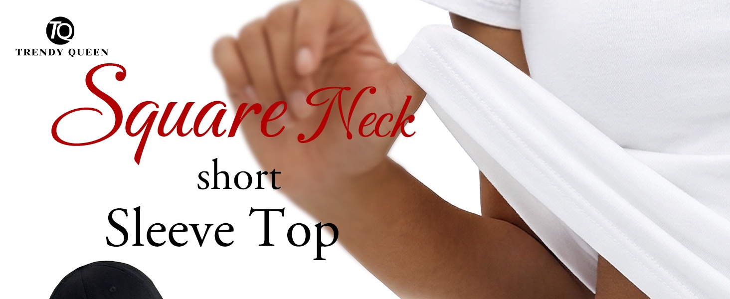 Womens Double Lined Short Sleeve Square Neck Crop Tops | Spring Summer Compression Tshirt Workout Gym Going Out Cute Basic Tee for Teen Girl product story image 1