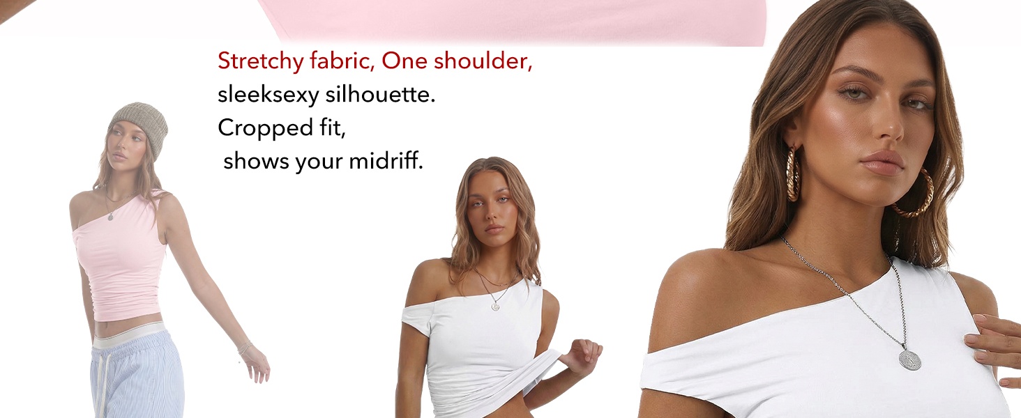 Womens Off The Shoulder Tank Tops Going Out Crop Shirts | Double Lined Y2k Summer Cute Tops, Soft, Breathable, Stretchable, Fashion Lightweight Clothes product story image 2