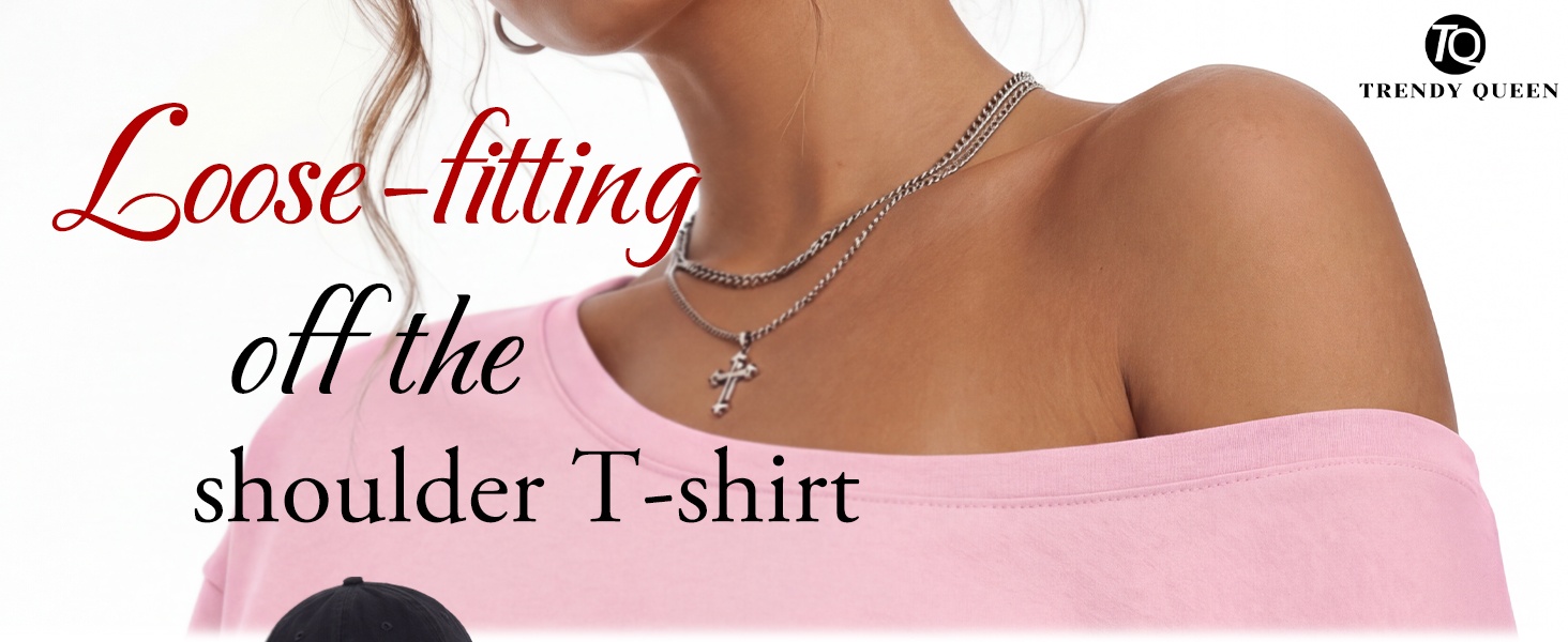 Womens Off the Shoulder Tops Oversized Summer T-Shirts 2026 | Breathable comfort stretch fabric, short sleeve, basic oversized tees, casual workout gym, y2k going out clothes product story image 1