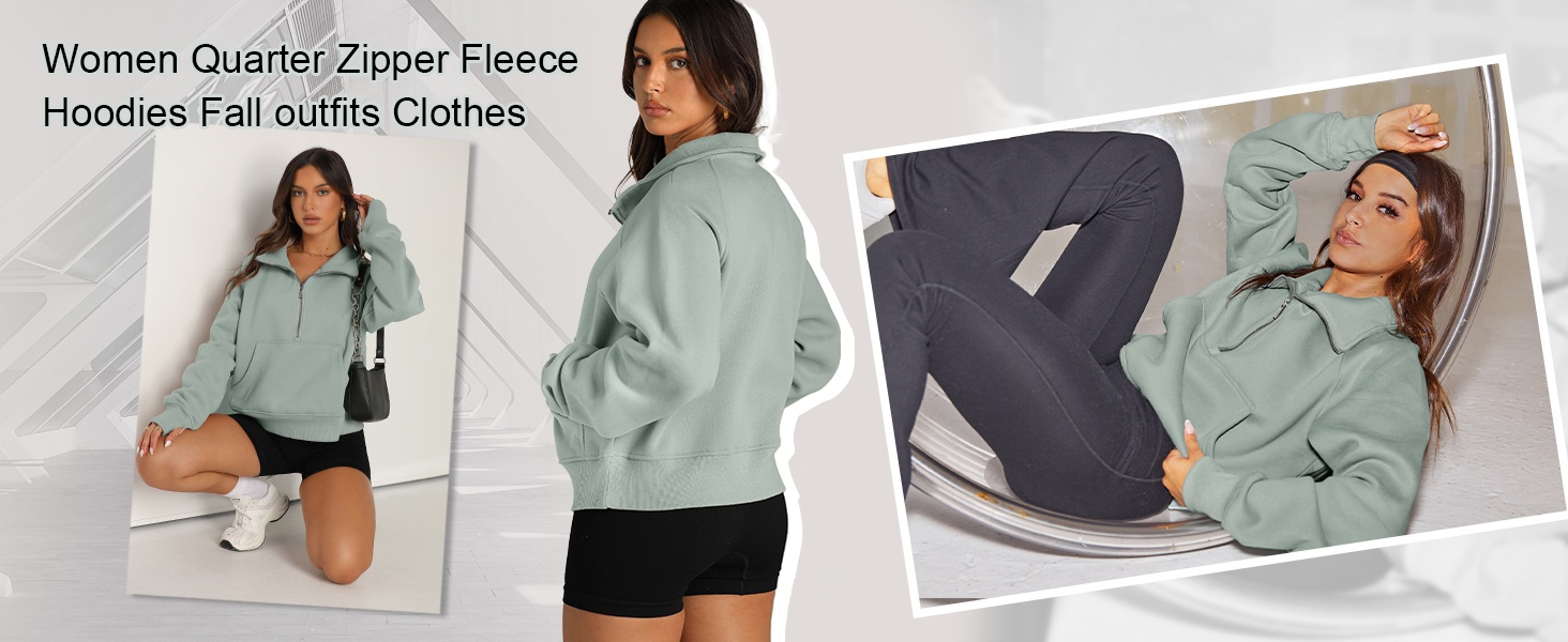 Womens Sweatshirts Half Zip Fleece Pullover Fall Outfits | Fall Fashion Clothes 2026,Cropped Sweatshirts,Cute Y2k Tops,Quarter Zipper Sweater,Winter Loungwear Outfits product story image 2