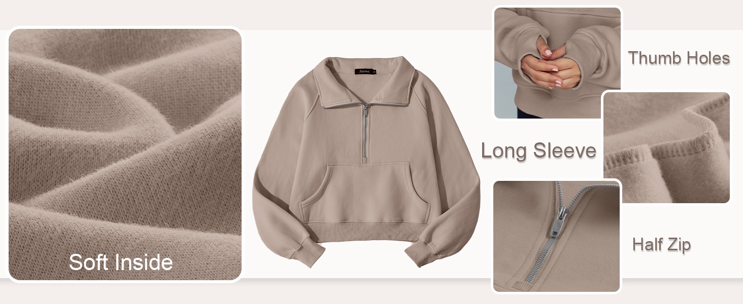 Womens Sweatshirts Half Zip Fleece Pullover Fall Outfits | Fall Fashion Clothes 2026,Cropped Sweatshirts,Cute Y2k Tops,Quarter Zipper Sweater,Winter Loungwear Outfits product story image 3