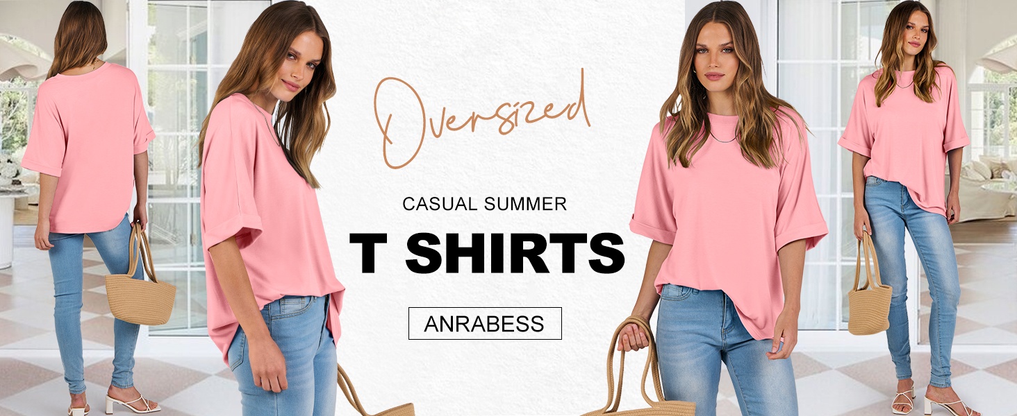 Womens Tops Oversized T Shirts Short Sleeve Crewneck Summer Casual Loose Basic Tee Shirt Clothes