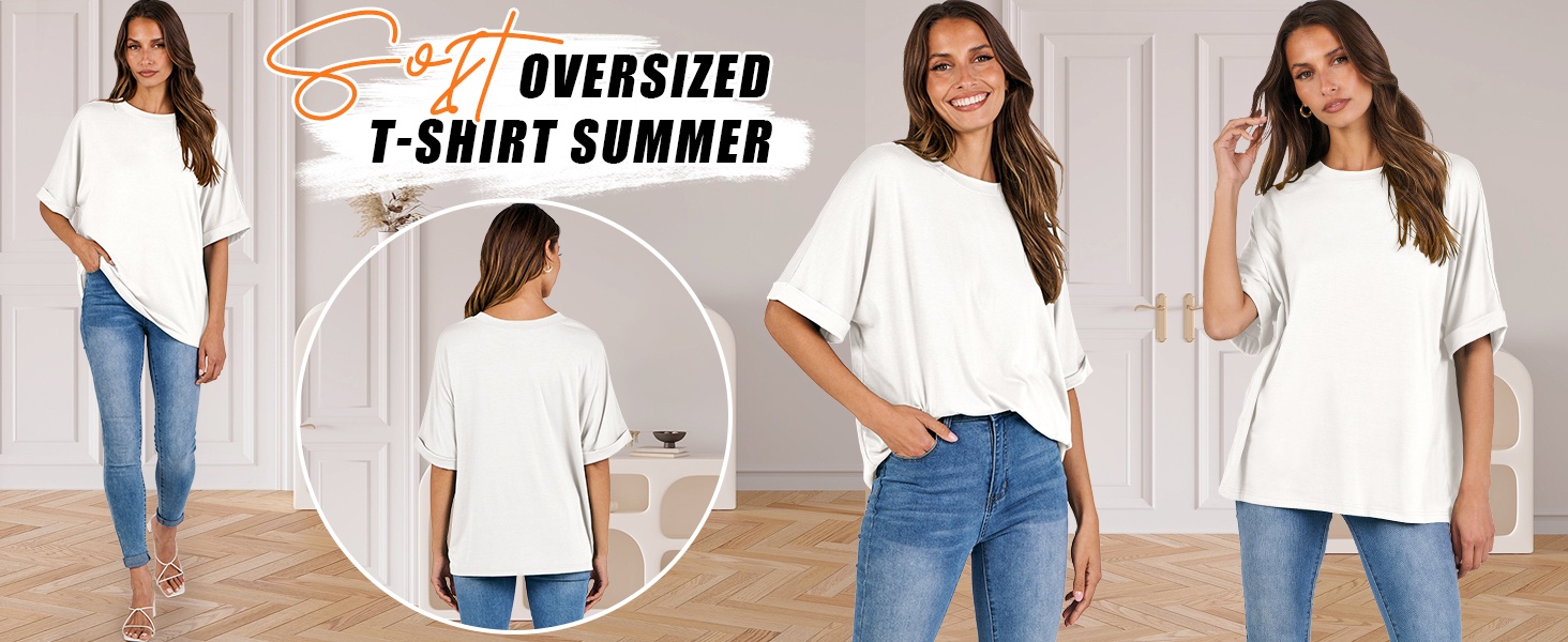 Womens Tops Oversized T Shirts Short Sleeve Crewneck Summer Casual Loose Basic Tee Shirt Clothes